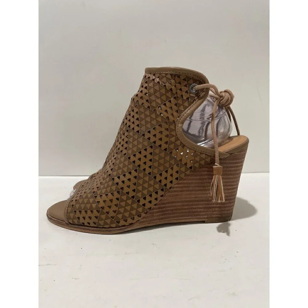LUCKY BRAND WOMEN'S BROWN TIE RISKEE WEDGE HEELS SANDALS LEATHER SIZE 39/9